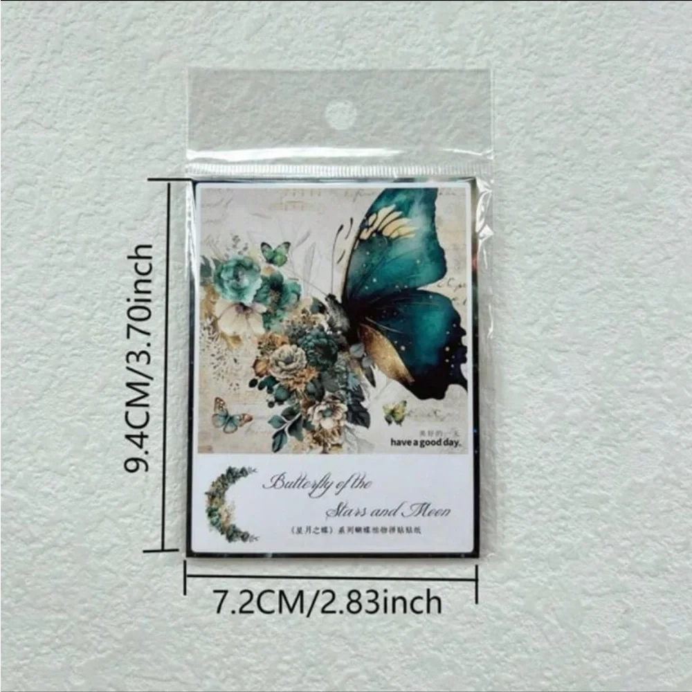 New! Blue, Green, & Teal Butterfly & Floral Moon Transparent Stickers Set of 30